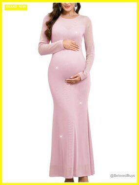 Maternity Formal Gown Sparkly Long Sleeve Mermaid Maxi Dress for Baby Shower